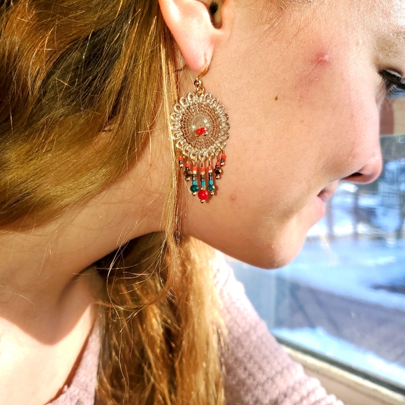 Statement Beaded Chandelier Earrings NWOT - Picture 2 of 4